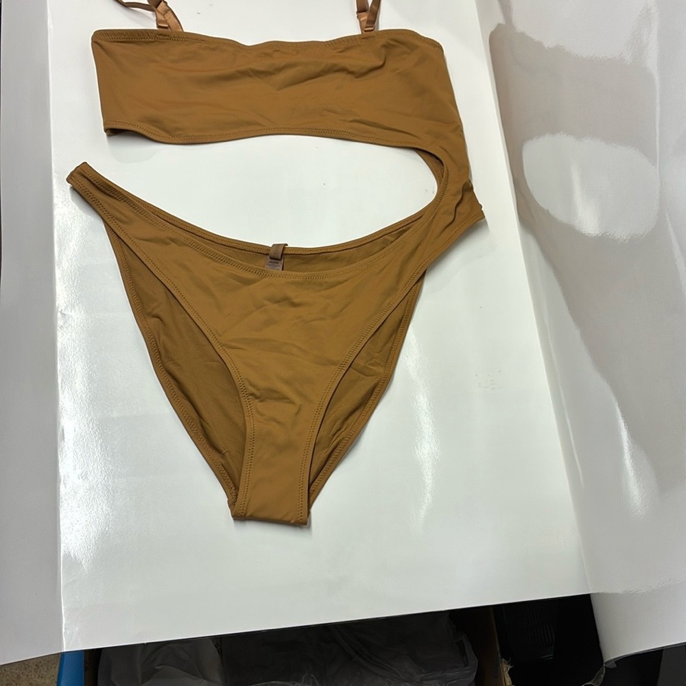 SKIMS Brown Bikini Set High-Cut Bandeau Swimwear